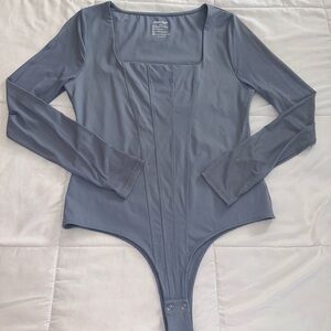Long Sleeve Blueish/Gray Bodysuit with Sheer Sleeves